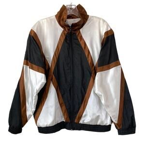 VTG Chaver Windbreaker Bomber Track Jacket Unisex Sz L 80s 90s Satin Colorblock